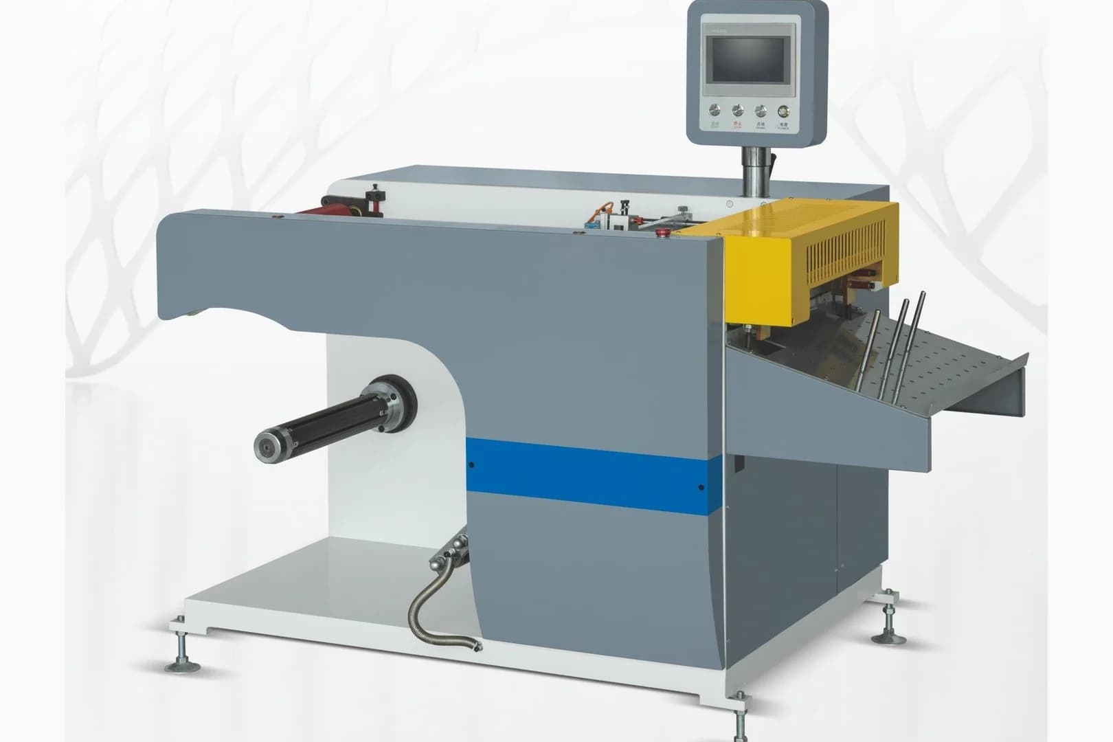 A narrow web sheet cutting machine