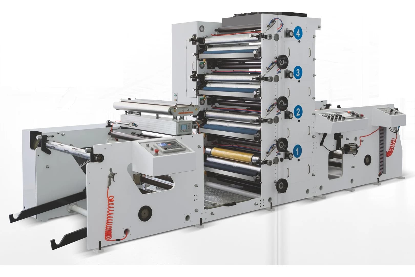 A four colour stack flexographic press with die-cutting unit